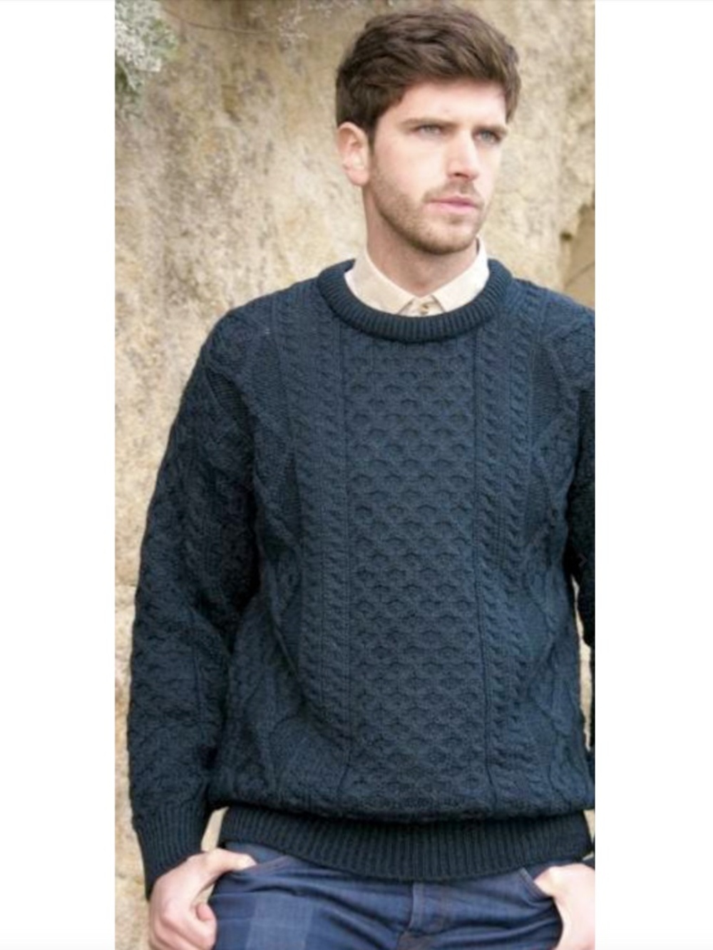 ARAN CRAFTS IRELAND Crew Neck Cable Knit Sweater - 'Blackwatch' - L